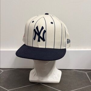 New Era Yankees SnapBack Cream and Navy Pinstripe Cap